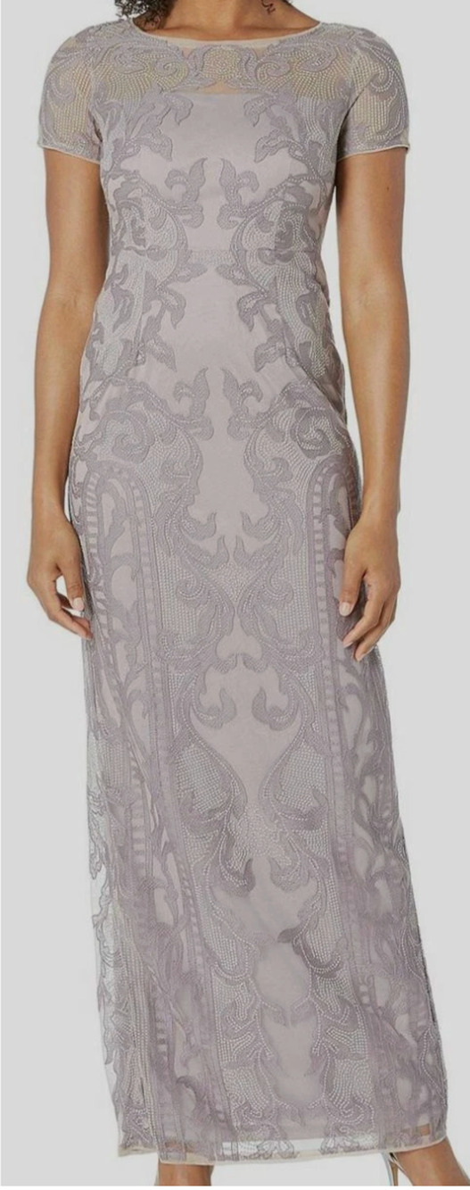 Adrianna Papell Filigree Embroidered Tulle Evening Gown Dress Women 14 Purple